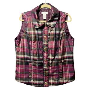 Drapers‎ & Damons Plaid Sleeveless Vest Size L Collared Button Front Pockets